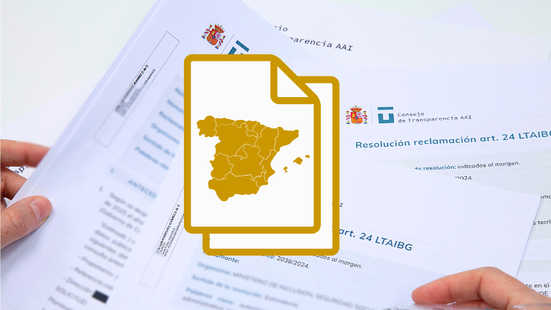 icono de mapa de España sobre una foto de resoluciones del Consejo